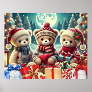 Affiche Trois mignons Nounours Joyeux Noël