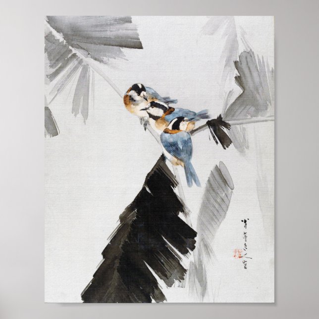 Affiche Trois oiseaux sur Branche, Watanabe Seitei (Devant)
