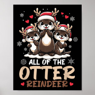 Affiche Trois Otter Reindeer Santa Hat Deer Joyeux Christm