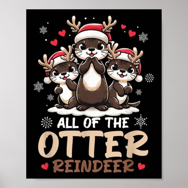 Affiche Trois Otter Reindeer Santa Hat Deer Joyeux Christm (Devant)