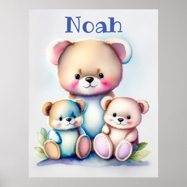 Affiche trois ours - aquarelle pour enfants (Devant)