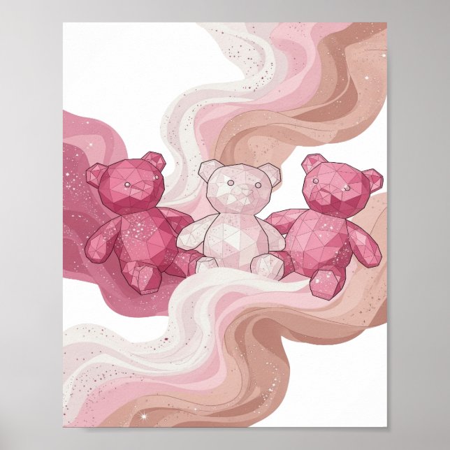 Affiche Trois ours en peluche argentés dynamiques dans l'e (Devant)