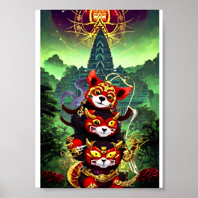 Affiche Trois Panda Rouge Cute (Devant)