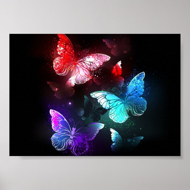 Affiche Trois papillons brillants sur l'arrière - plan de  (Devant)