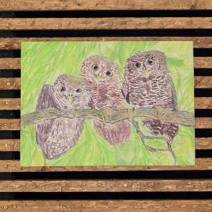 Affiche Trois Petites Chouettes - peinture acrylique.