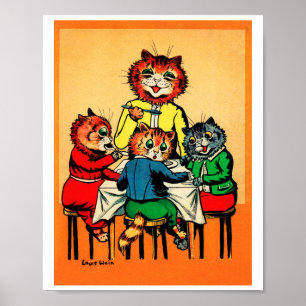 Affiche Trois petits chatons et mère, Louis Wain