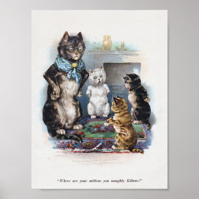 Affiche Trois petits chatons et mère, Louis Wain (Devant)