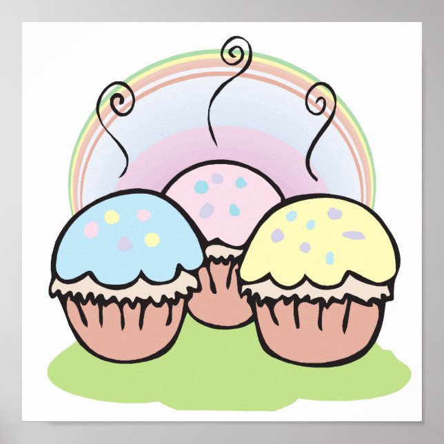 Affiche trois petits cupcakes mignons (Devant)