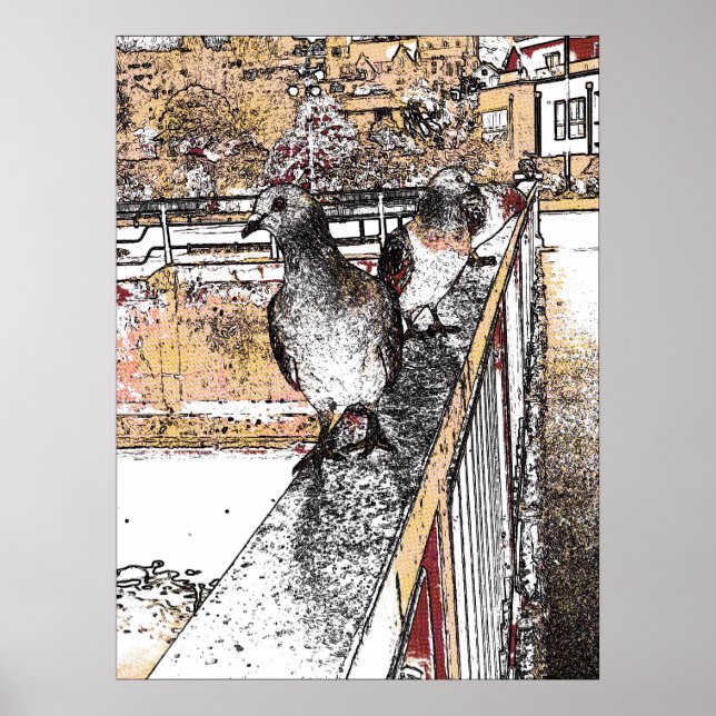 Affiche Trois pigeons par Hythe Canal (Devant)