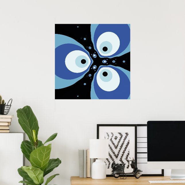 Affiche Trois poissons bleus parlant d'art fractal moderne (Bureau à domicile)