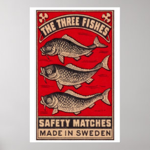 Affiche Trois poissons boîte d'allumettes Art Print, Vinta