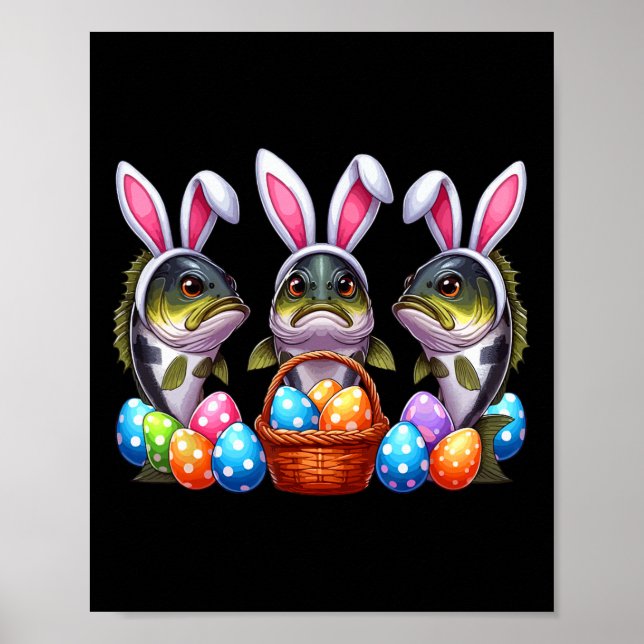 Affiche Trois poissons de Pâques de lapin de Pâques chassa (Devant)