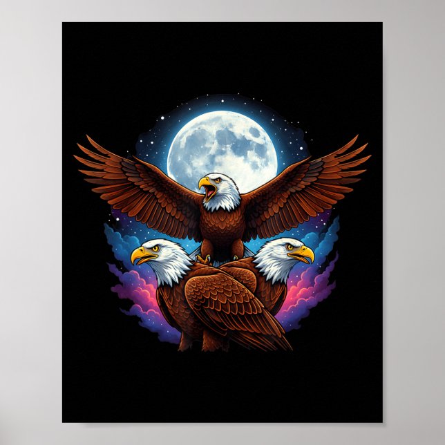 Affiche Trois pygargues à tête blanche lune mème drôle ama (Devant)