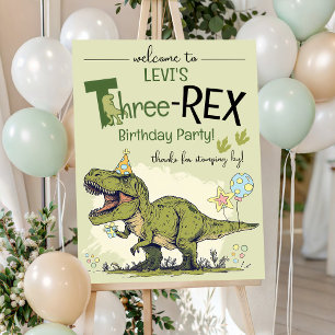 Affiche Trois-Rex Mignon Dinosaure 3ème Anniversaire Bienv