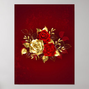 Affiche Trois Roses de bijoux