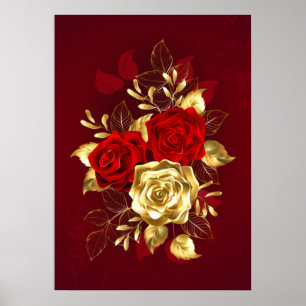 Affiche Trois Roses de bijoux