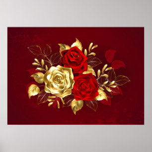 Affiche Trois Roses de bijoux