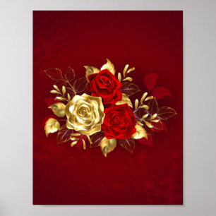 Affiche Trois Roses de bijoux