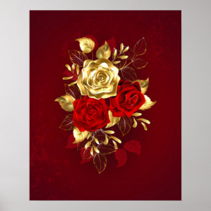 Affiche Trois Roses de bijoux
