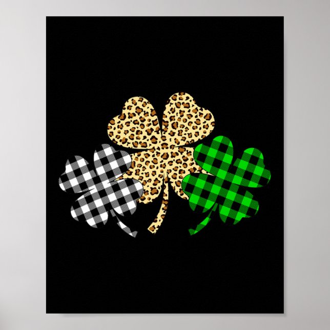 Affiche Trois Shamrocks Leopard Buffalo Plaid St Patrick D (Devant)
