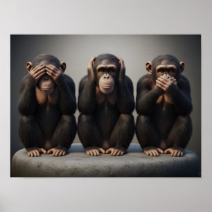 Affiche Trois Singes Sages