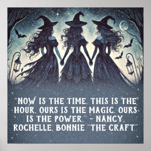 Affiche Trois sorcières à la fête d'Halloween étoilée de n