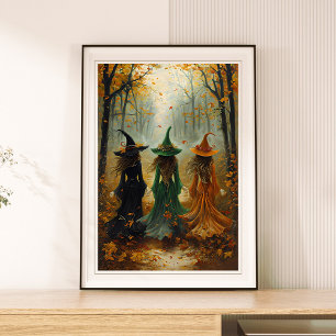 Affiche Trois Sorcières Forêt d'automne Vintage Mur d'Hall