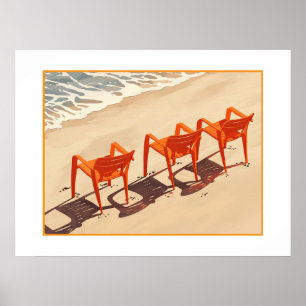 Affiche Trois transats orange