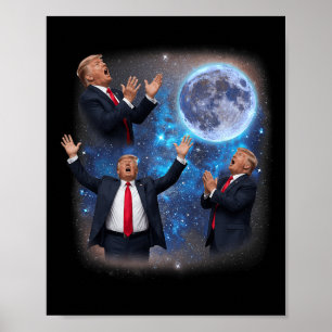 Affiche Trois Trump hurle Au Clair de Lune Drôle Mème Trum