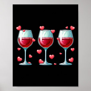 Affiche Trois verres de vin Saint-Valentin couple drôle Dr