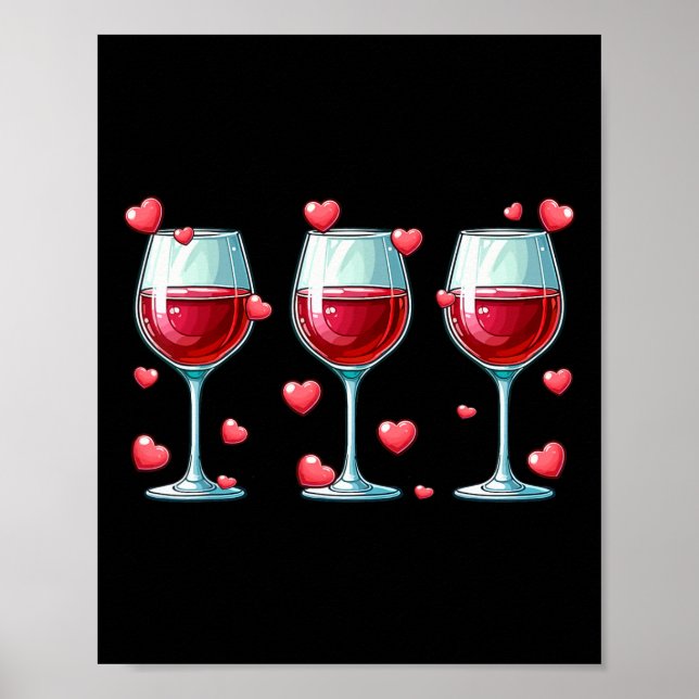 Affiche Trois verres de vin Saint-Valentin couple drôle Dr (Devant)