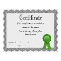 Troisième certificat de ruban vert