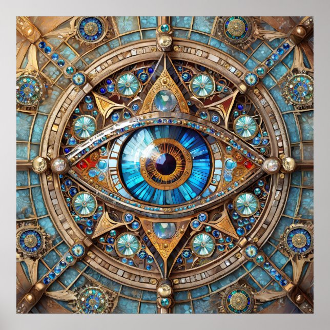 Affiche Troisième Œil - Mandala Bleu Turquoise Or (Devant)