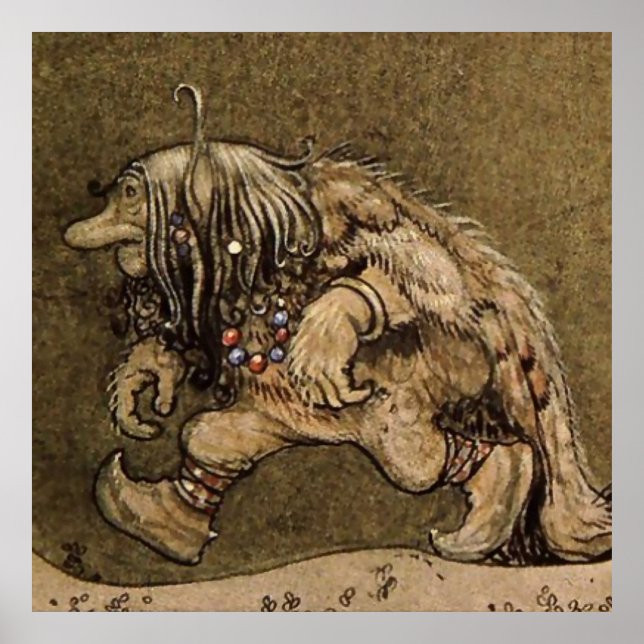 Affiche "Troll de ferme" par l'artiste suédois John Bauer (Devant)