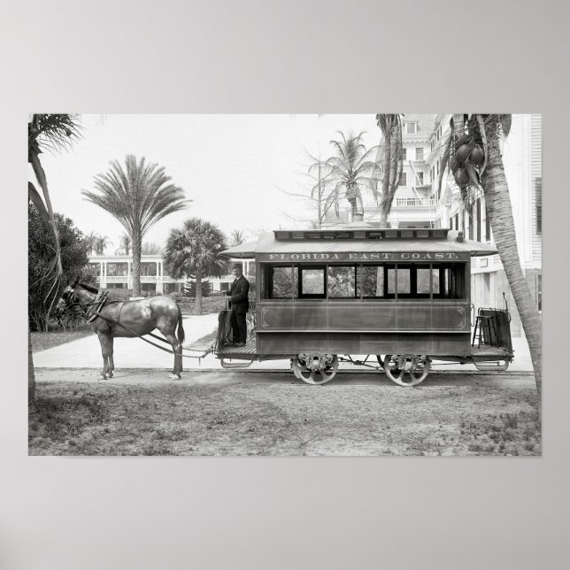 Affiche Trolley de la côte est de Floride, 1905. Photo vin (Devant)