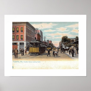 Affiche Trolley sur Franklin St, Tampa, Floride Vintage