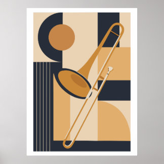 Affiche Trombone Bauhaus Impression, Musique Moderne du Mi