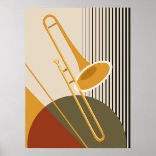 Affiche Trombone Bauhaus Jazz Moderne du Milieu du Siècl