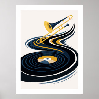 Affiche Trombone Coloré et Art de Disque Vinyle