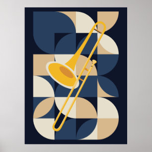 Affiche Trombone d'art Bauhaus Instrument de cuivre géom