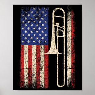 Affiche Trombone États-Unis Drapeau Chemise Jazz Musique V