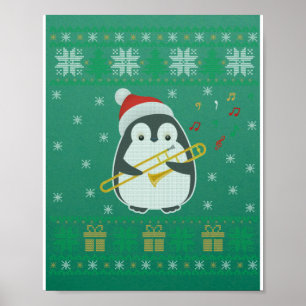 Affiche Trombone Vilain Chandail de Noël Penguin Noël Fami