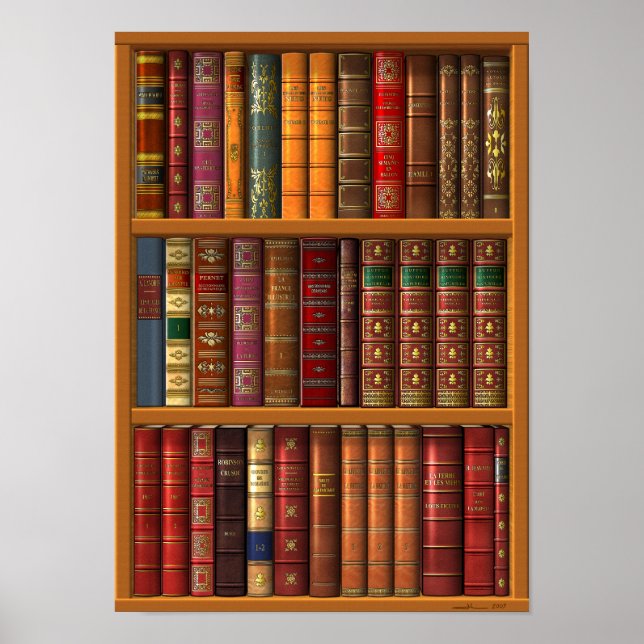 Affiche Trompe l'oeil "Bibliothèque française". (Devant)