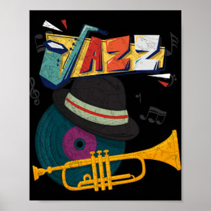 Affiche Trompettes de Jazz Rétro Joueur Amusant Festival d