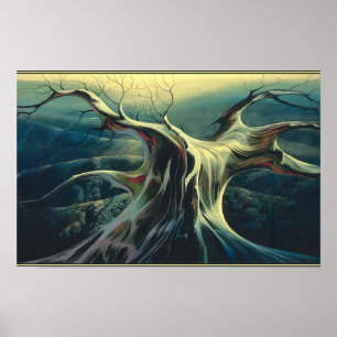Affiche Tronc d'arbre au clair de lune - Réalisme magique