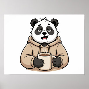 Affiche Trop fatigué pour fonctionner Panda Café Dessin an