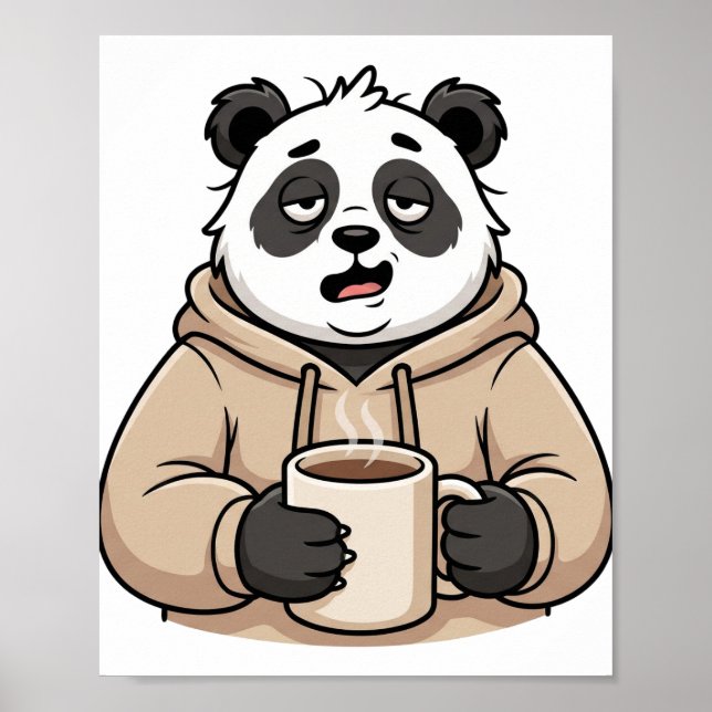 Affiche Trop fatigué pour fonctionner Panda Café Dessin an (Devant)