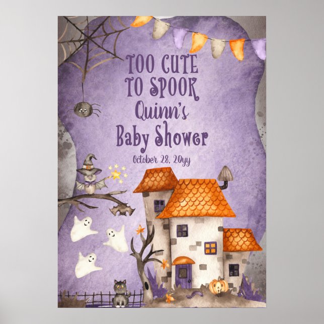 Affiche Trop mignon pour parler Baby shower d'Halloween (Devant)