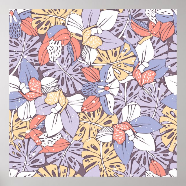 Affiche Tropic seamless pattern with orchid and monstera l (Devant)