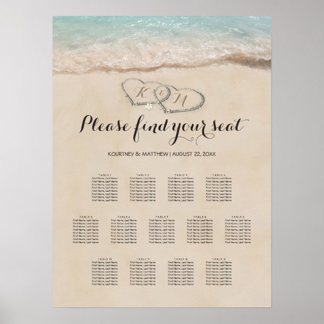 Affiche Tropical Beach Heart Mariage 13 Seating Chart (Devant)